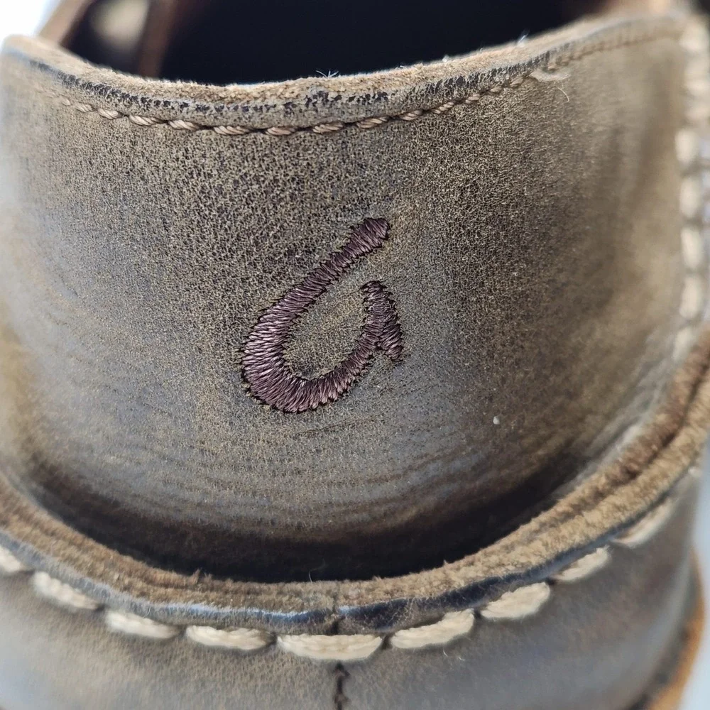 OluKai Ohana Lace Up Nubuck Shoes Mens Size 11.5 Brown Leather Moccasins Comfort